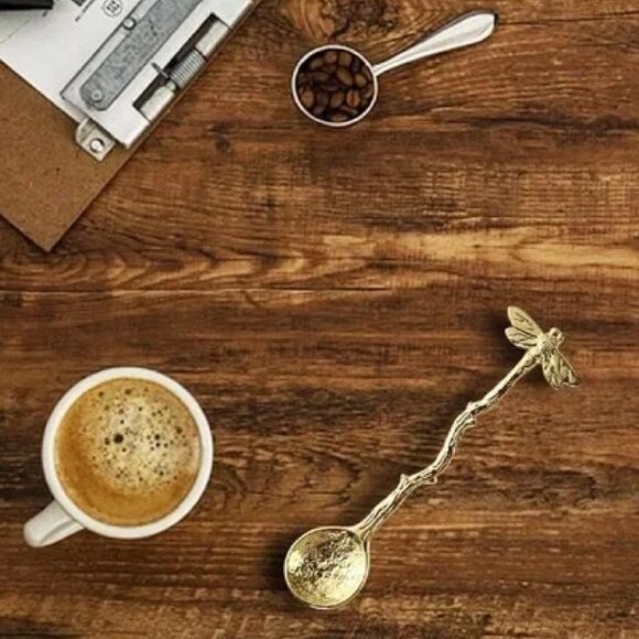 4pcs Gold Retro Dragonfly Spoon Coffee Spoon Teaspoon Stainless Steel Tableware - Picture 2 of 4